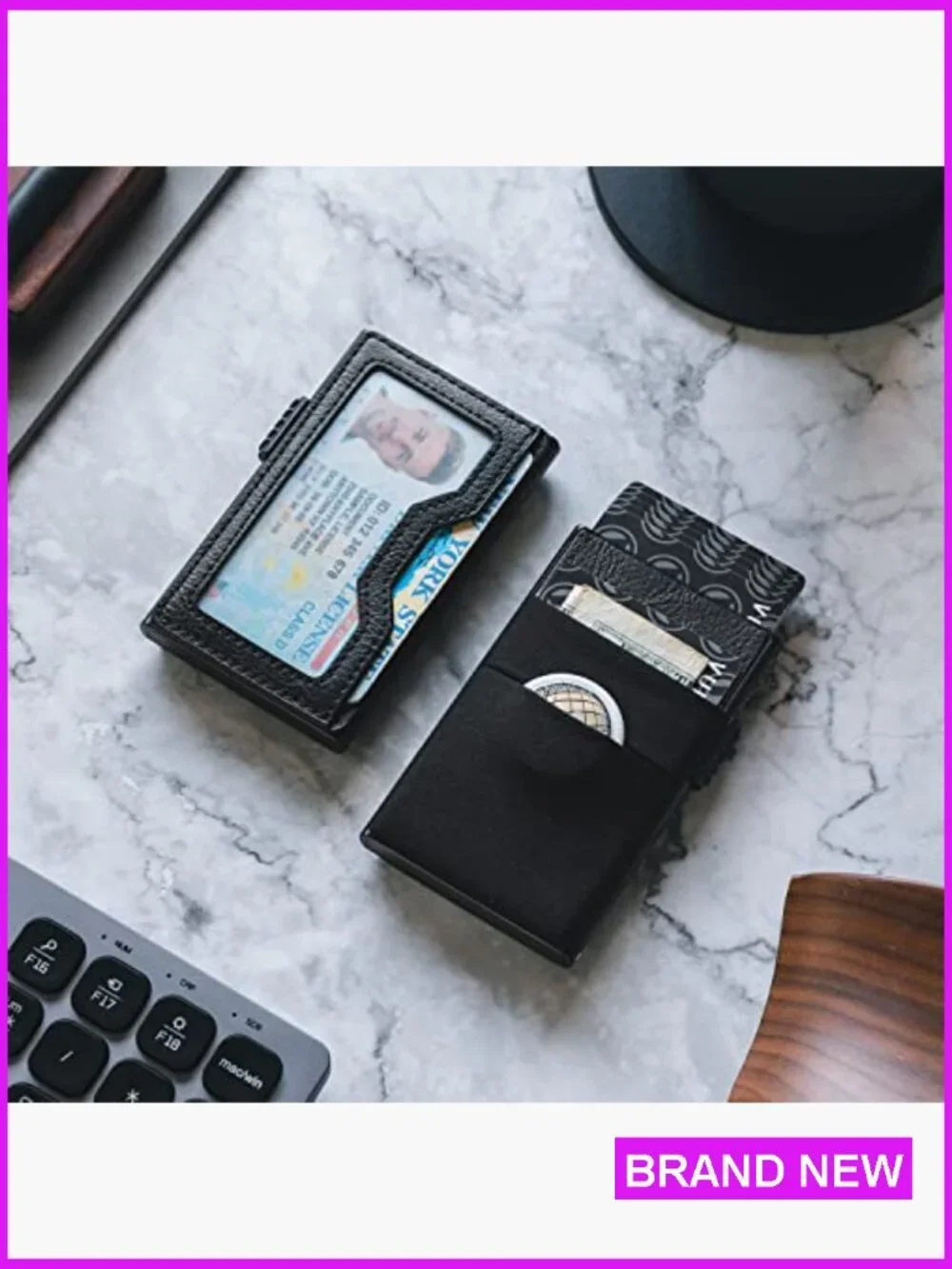 Minimalist RFID Blocking Pop Up Card Holder Wallet Slim Design Vegan Leather